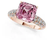 Asscher Cut Multi Row Pave Engagement Ring Setting for a Fancy Pink Lab-Grown Diamond | Rose Gold