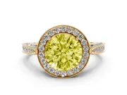 Round Milgrain Halo Engagement Ring Setting for a Fancy Yellow Lab-Grown Diamond | Side Stones | Yellow Gold