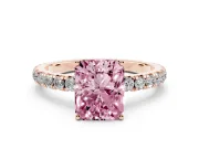 Radiant Cut Pave Solitaire Engagement Ring Setting for a Fancy Pink Lab-Grown Diamond | Shared Prong Band | Rose Gold