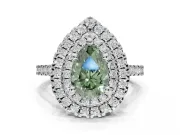 Fancy Green Pear-Shaped Lab-Grown Diamond Double Halo Statement Ring Set in Platinum with Pavé Band