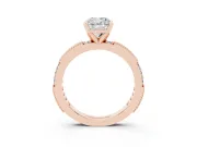 Cushion Cut Diamond Solitaire Ring Set in Rose gold with Slim Pavé Band and Prong Setting