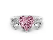 Heart-Shaped Three Stone Engagement Ring Setting for a Fancy Pink Lab-Grown Diamond | Plain Squared Band | White Gold