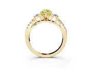 Fancy Yellow Marquise Cut Diamond Three-Stone Ring Set in Yellow gold with Pavé Split Shank and Prong Setting