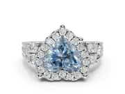 Heart-Shaped Halo Engagement Ring Setting for a Fancy Blue Lab-Grown Diamond | Graduated Channel Band | White Gold