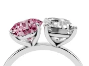Fancy Pink Round Cut and Emerald Cut Toi Moi Ring Set in Platinum with Prong Setting