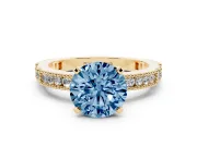 Round Vintage Pavé Engagement Ring Setting for a Fancy Blue Lab-Grown Diamond | Yellow Gold