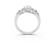 Oval Cut Diamond Cluster Ring Set in White gold with Round Accent Stones and Prong Setting on a Plain Band
