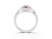 Fancy Pink Emerald Cut Diamond Halo Engagement Ring Set in White gold with Milgrain Pavé Band