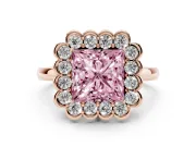 Princess Cut Scalloped Cluster Halo Engagement Ring Setting for a Fancy Pink Lab-Grown Diamond | Plain Band | Rose Gold
