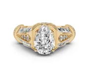 Pear-Shaped Vintage Milgrain Engagement Ring Setting | Hidden Halo | Yellow Gold