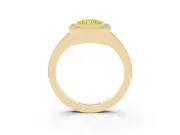 Fancy Yellow Radiant Cut Diamond Halo Engagement Ring Set in Yellow gold with Pavé Band and Round Halo Stones