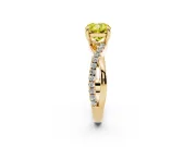 Fancy Yellow Cushion Cut Diamond Twist Band Solitaire Set in Yellow gold with Pavé Accents and Prong Setting