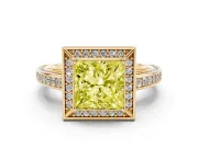 Fancy Yellow Princess Cut Diamond Halo Pavé Split Shank Ring Set in Yellow gold with Prong Setting