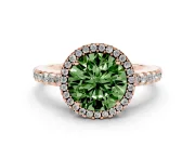 Round Halo Engagement Ring Setting for a Fancy Green Lab-Grown Diamond | Half Pave Band | Rose Gold