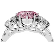Fancy Pink Heart Cut Diamond Three-Stone Ring Set in Platinum with Pavé Band