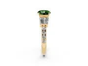 Fancy Green Round Cut Diamond Engagement Ring Set in Yellow gold with Baguette Side Stones and Channel Set Band