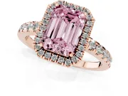 Emerald Cut Halo Engagement Ring Setting for a Fancy Pink Lab-Grown Diamond | Graduated Pavé Band | Rose Gold