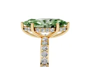 Fancy Green Marquise Cut Diamond Pavé Band Ring Set in Yellow gold with Prong-Set Center Stone