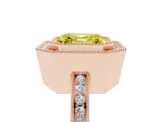 Fancy Yellow Asscher Cut Diamond Halo Ring Set in Rose gold with Pavé Band and Milgrain-Edged Prongs