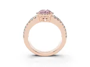 Fancy Pink Oval Cut Diamond Halo Ring Set in Rose gold with Pavé Split Shank and Prong Setting