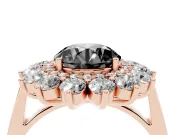 Round Floral Double Halo Engagement Ring Setting for a Black Center | Plain Band | Rose Gold