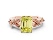 Emerald Cut Leaf Solitaire Engagement Ring Setting for a Fancy Yellow Lab-Grown Diamond | Rose Gold