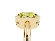 Fancy Yellow Oval Cut Diamond Halo Engagement Ring Set in Yellow gold with Plain Split Shank and Prong Setting