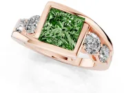 Fancy Green Princess Cut Diamond Bezel Bypass Ring Set in Rose gold with Round Accents