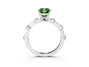 Fancy Green Cushion Cut Diamond Solitaire Ring Set in White gold with Bezel Set Side Stones and Prong Setting