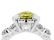 Emerald Cut Floral Engagement Ring Setting for a Fancy Yellow Lab-Grown Diamond | Petal Frame and Side Stones | Platinum