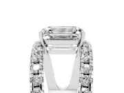 Emerald Cut Wide Open Split Shank Engagement Ring Setting | Pavé Strands | Sterling Silver