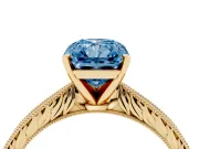 Radiant Cut Engraved Engagement Ring Setting for a Fancy Blue Lab-Grown Diamond | Yellow Gold