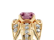 Asscher Cut Art Deco Engagement Ring Setting for a Fancy Pink Lab-Grown Diamond | Yellow Gold