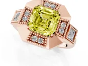 Fancy Yellow Asscher Cut Diamond Milgrain Halo Ring Set in Rose gold with Split Shank