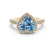 Fancy Blue Heart Cut Diamond Halo Engagement Ring Set in Yellow gold with Pavé Band and Prong Setting