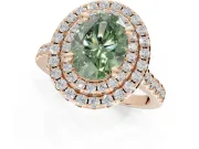 Fancy Green Oval Lab-Grown Diamond Double Halo Statement Ring Set in Rose Gold with Pavé Band