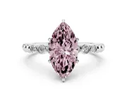 Fancy Pink Marquise Cut Diamond Solitaire Engagement Ring Set in Platinum with Bezel Accents on Beaded Band