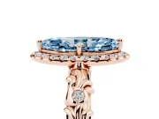 Marquise Leaf Halo Engagement Ring Setting for a Fancy Blue Lab-Grown Diamond | Rose Gold