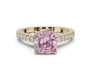Cushion Cut Pavé Solitaire Engagement Ring Setting for a Fancy Pink Lab-Grown Diamond | Crossover Gallery | Yellow Gold
