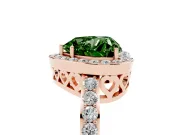 Fancy Green Heart Cut Diamond Halo Ring Set in Rose gold with Pavé-Setting Band and Open Prong Center