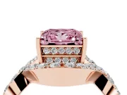 Fancy Pink Princess Cut Diamond Solitaire Twist Band Pavé Engagement Ring Set in Rose gold