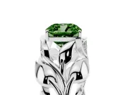 Cushion Cut Leaf Bypass Engagement Ring Setting for a Fancy Green Lab-Grown Diamond | Sculpted Leaves | Sterling Silver
