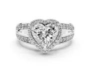 Heart Cut Diamond Halo Ring Set in White gold with Double Pavé Split Shank