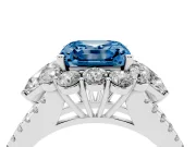 Fancy Blue Asscher Cut Diamond Halo Split Shank Engagement Ring Set in White gold with Prong-Held Center Stone