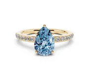 Fancy Blue Pear Cut Diamond Pavé Band Ring Set in Yellow gold with Prong-Set Center Stone