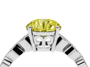 Fancy Yellow Round Cut Diamond Solitaire Ring Set in Platinum with Infinity Twist Pavé Band