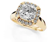 Cushion Cut Halo Engagement Ring Setting | Square Profile Band | Yellow Gold