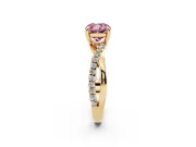 Fancy Pink Cushion Cut Diamond Twist Band Solitaire Set in Yellow gold with Pavé Accents and Prong Setting