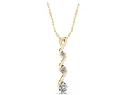 Round Lab-Grown Diamond Three-Stone Vertical Zigzag Pendant Necklace | Loop Bail | Yellow Gold