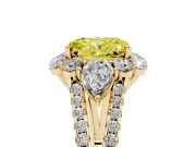 Fancy Yellow Radiant Cut Diamond Halo Split Shank Engagement Ring Set in Yellow gold with Prong-Held Center Stone